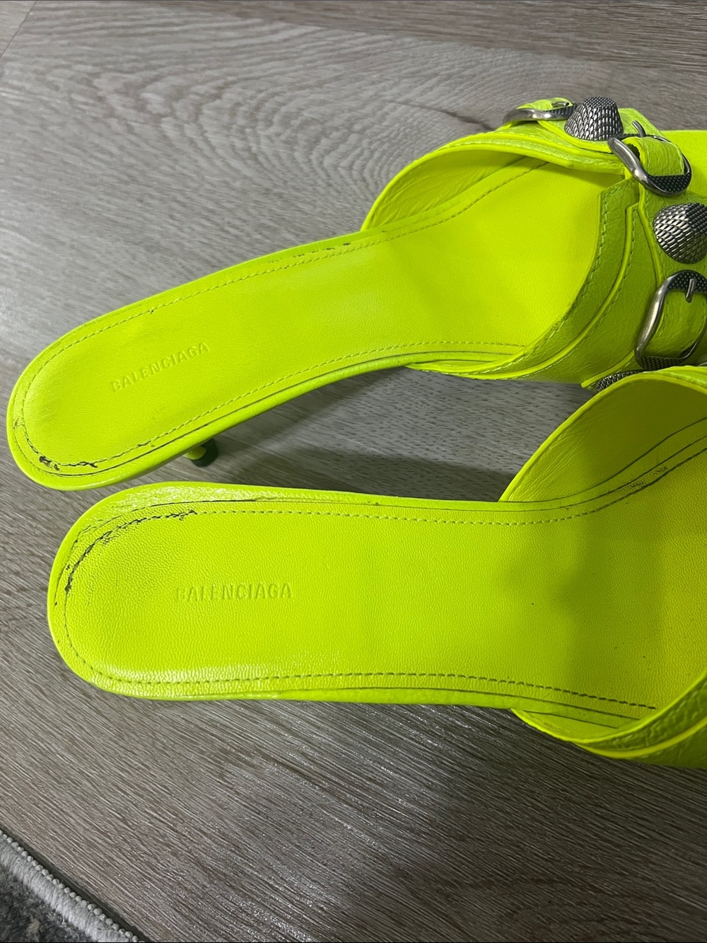 BALENCIAGA Cagole Flou Yellow 50mm Sandal  Kitten Heels - Picture 4 of 11